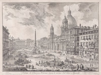 Pohled na náměstí Piazza Navona nad ruinami cirkusu Domitian, z Vedute di Roma (Pohledy na Řím) od Giovanni Battista Piranesi