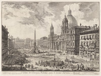 Pohled na náměstí Piazza Navona nad ruinami cirkusu Domitian, z Vedute di Roma (Pohledy na Řím) od Giovanni Battista Piranesi