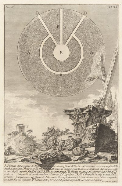 Pohled na jinou část hrobové komory L. Arruntia, deska 10 ze svazku 2 Antichit? Roman (římské starožitnosti) od Giovanni Battista Piranesi