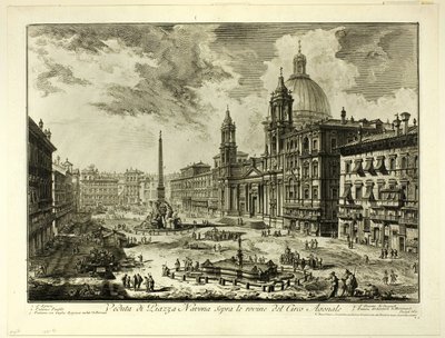Pohled na náměstí Piazza Navona nad ruinami Domiciánova cirku, z knihy Pohledy na Řím od Giovanni Battista Piranesi