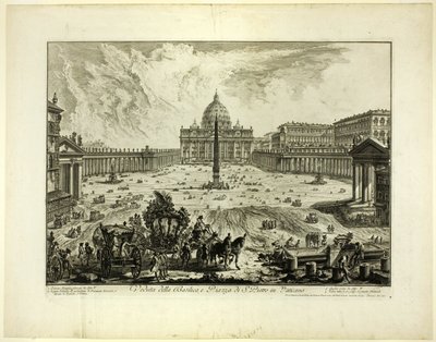 Pohled na baziliku svatého Petra a náměstí ve Vatikánu, z knihy Pohledy na Řím od Giovanni Battista Piranesi