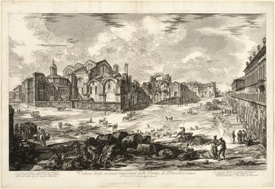 Pohled na viditelné zbytky Diokleciánových lázní z Pohledů na Řím od Giovanni Battista Piranesi