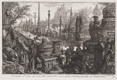 Pohled na starý cirkus s dalšími památkami uvnitř, kolem roku 1760 (lept) od Giovanni Battista Piranesi