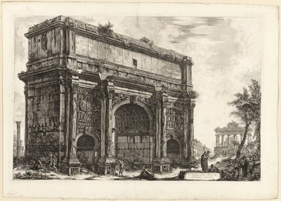 Pohled na oblouk Septimia Severa z Pohledů na Řím od Giovanni Battista Piranesi