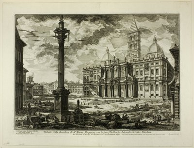 Pohled na baziliku S. Maria Maggiore se dvěma přilehlými křídly z Pohledů na Řím od Giovanni-Battista Piranesi