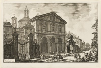 Pohled na baziliku San Sebastiano fuori delle mura [St. Sebastian za hradbami] na Appijské cestě, z Pohledů na Řím od Giovanni Battista Piranesi