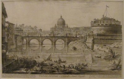 "Pohled na most a Andělský hrad" z knihy Giovanniho Battisty Piranesiho "Pohledy na Řím", lept, Honolulu Museum of Art od Giovanni Battista Piranesi