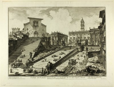 Pohled na Capitoline Hill se schody ke kostelu S. Maria v Aracoeli, z Views of Rome od Giovanni Battista Piranesi