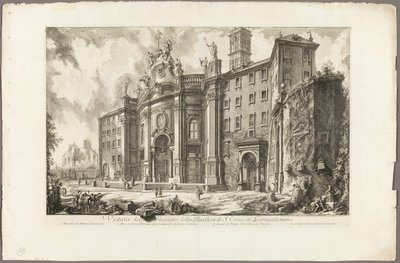 Pohled na průčelí baziliky S. Croce v Gerusalemme [Svatý kříž v Jeruzalémě], z Pohledů na Řím od Giovanni-Battista Piranesi