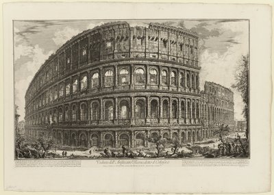 Pohled na Flaviův amfiteátr, nazývaný Koloseum, z Pohledů na Řím od Giovanni Battista Piranesi