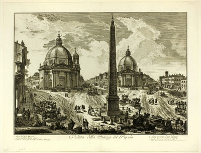 Pohled na náměstí Piazza del Popolo z výhledů na Řím od Giovanni Battista Piranesi