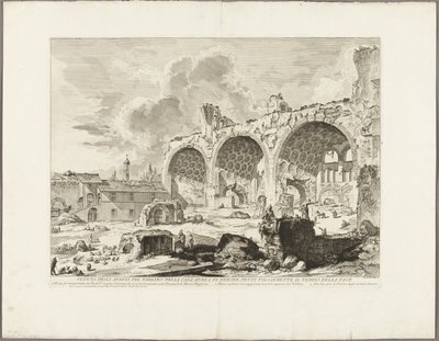 Pohled na zbytky jídelny Zlatého domu Nera, běžně nazývaného Chrám míru, z Pohledů na Řím od Giovanni Battista Piranesi
