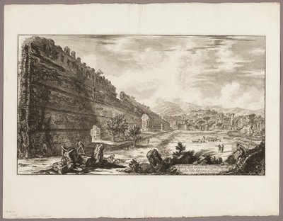 Pohled na zbytky pretoriánské pevnosti [Poecile], Hadriánova vila, Tivoli, z Pohledů na Řím od Giovanni Battista Piranesi