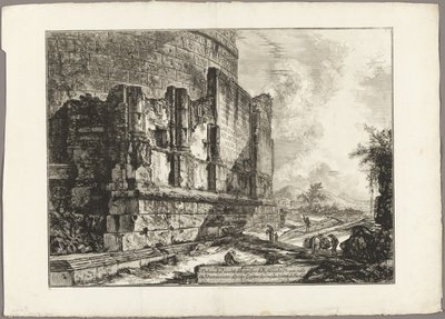 Pohled na zbytky hrobky Plautiů na Via Tiburtina, poblíž Ponte Lugano, dvě míle vzdálené od Tivoli, z Views of Rome od Giovanni Battista Piranesi