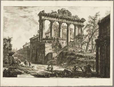 Pohled na takzvaný chrám svornosti, z pohledů na Řím od Giovanni Battista Piranesi