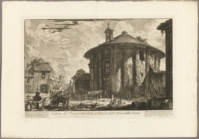 Pohled na chrám Cybele na náměstí Piazza Bocca della Verità, z Pohledy na Řím od Giovanni Battista Piranesi