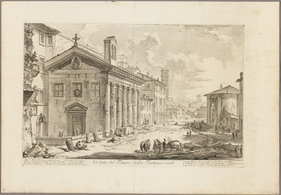 Pohled na chrám Fortuna Virilis. Nyní arménský kostel S. Maria Egiziaca, od Pohledy na Řím od Giovanni Battista Piranesi