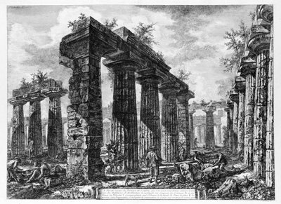 Pohled na chrámy Paestum (litho) od Giovanni Battista Piranesi