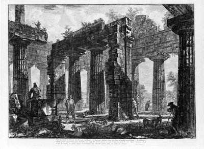 Pohled na chrámy Paestum (litho) od Giovanni Battista Piranesi