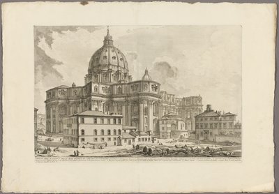 Pohled na exteriér baziliky svatého Petra ve Vatikánu, od Views of Rome od Giovanni Battista Piranesi