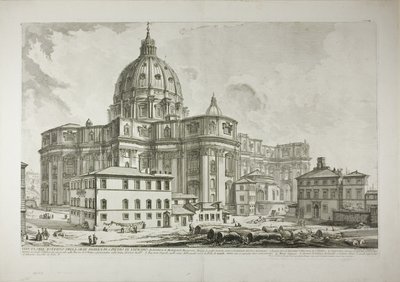 Pohled na exteriér baziliky svatého Petra ve Vatikánu, od Views of Rome od Giovanni Battista Piranesi