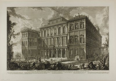 Pohled na palác slavné rodiny Barberini na kopci Quirinal, navržený Cavalierem Berninim, z Pohledů na Řím od Giovanni Battista Piranesi