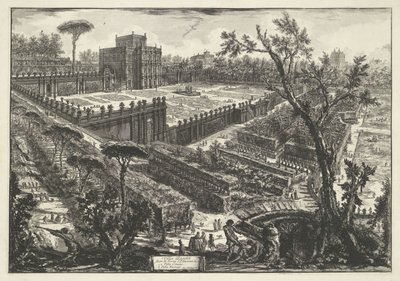 Villa Doria Pamphili te Řím Villa Panfili mimo Porta S. Pancrazio (název na objektu) Gezichten op Rome (název série) Pohledy na Řím navržený a vyrytý architektem Giambattista Piranesi Ve (nez) iano (název série) od Giovanni Battista Piranesi