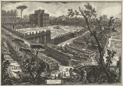 Villa Doria Pamphili te Řím Villa Panfili mimo Porta S. Pancrazio (název na objektu) Gezichten op Rome (název série) Pohledy na Řím navržený a vyrytý architektem Giambattista Piranesi Ve (nez) iano (název série) od Giovanni Battista Piranesi