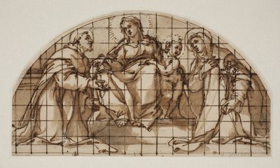 Luneta s Madonou s dítětem se sv. Františkem z Assisi a Kateřinou Sienskou od Giovanni Battista Ricci