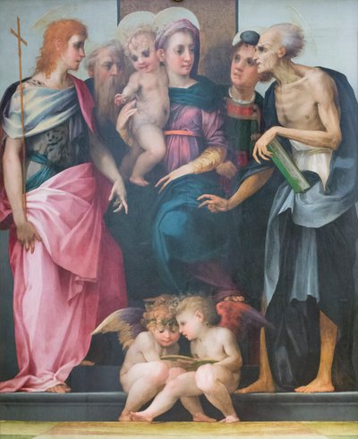 Madona trůnící se svatými, oltářní obraz nemocnice Santa Maria Nuova od Giovanni Battista Rosso Fiorentino