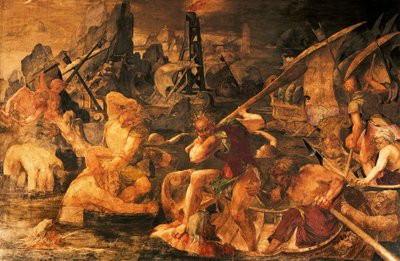 Námořní bitva, freska Galerie Františka I., Chateau de Fontainebleau (světové dědictví UNESCO od Giovanni Battista Rosso Fiorentino