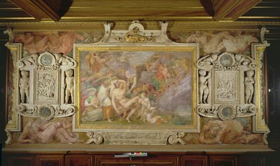 Smrt Adonise, detail výzdoby v galerii Františka I., 1530-40 freska a štuky od Giovanni Battista Rosso Fiorentino
