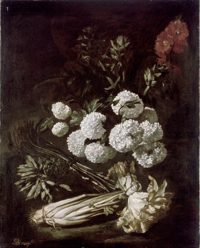 Zátiší květin a zeleniny, 1650s od Giovanni Battista Ruoppolo