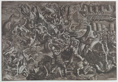Námořní bitva mezi Řeky a Trojany od Giovanni Battista Scultori