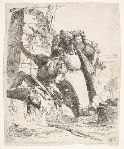 Scéna nekromancie: žena nesoucí nádobu, muž v turbanu a pohled vojáka..., ca. 1743-57. od Giovanni Battista Tiepolo
