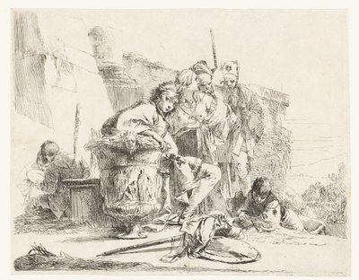 Chlapec sedící vedle vázy s dalšími lidmi od Giovanni Battista Tiepolo