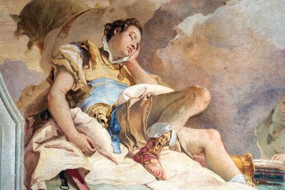 Detail Rinalda, od Armidy unášející spícího Rinalda, z jeruzalémského pokoje Doručeno v Palazzině, 1757 od Giovanni Battista Tiepolo