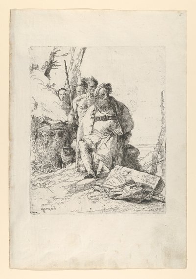 Kouzelník se čtyřmi postavami u kouřícího oltáře, ze Scherzi, ca. 1743-52. od Giovanni Battista Tiepolo