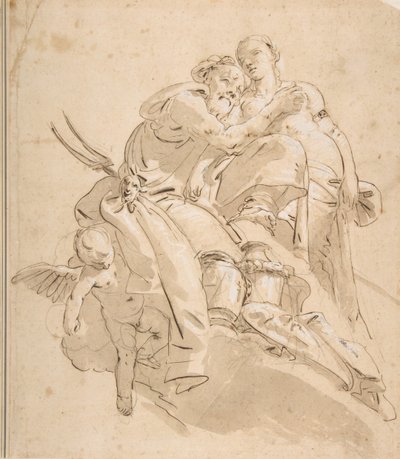 Meeresgottheit mit begleitender weiblicher Figur, ca. 1716-1770 von Giovanni Battista Tiepolo