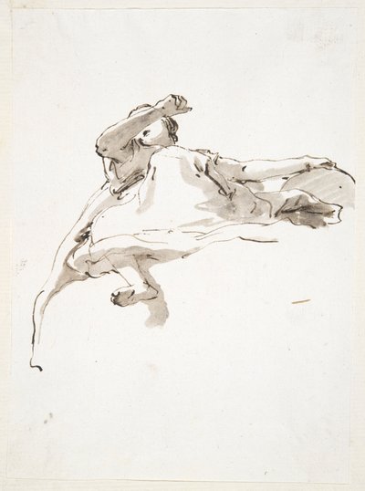 Ležící ženská postava, levá ruka položená na zeměkouli, pravá paže zvednutá před obličejem, při pohledu zespodu od Giovanni Battista Tiepolo