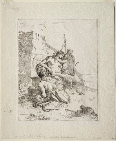 Scherzi di Fantasia: Satyrská rodina s obeliskem od Giovanni Battista Tiepolo