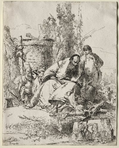 Scherzi: Sedící kouzelník, chlapec a čtyři postavy, 1735-40. od Giovanni Battista Tiepolo