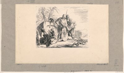 Sedící žena, mladý voják a mág z Vari Capricci od Giovanni Battista Tiepolo