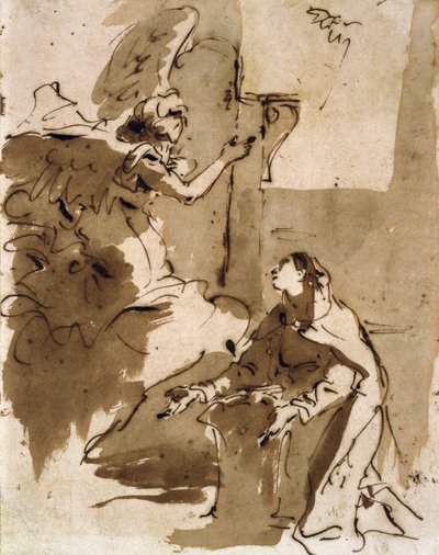 Zvěstování (pero a hnědý inkoust a hnědá barva na papíře) od Giovanni Battista Tiepolo