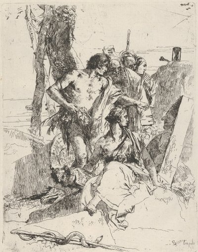 Objev hrobky Punchinello, z Scherzi, ca. 1743-50. od Giovanni Battista Tiepolo
