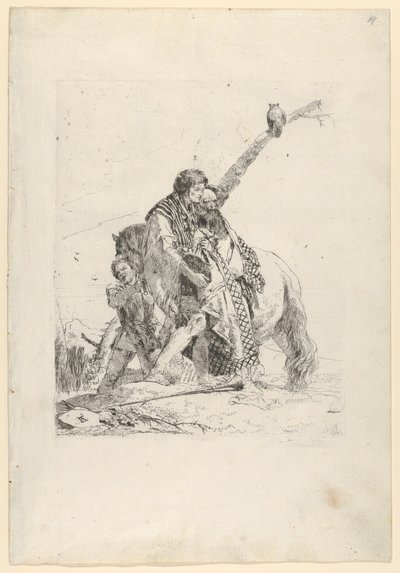 Tři muži stojící vedle koně, z Scherzi, ca. 1740. od Giovanni Battista Tiepolo