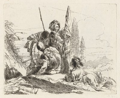 Tři vojáci a chlapec, z Vari capricci (Různí Capriccios) od Giovanni Battista Tiepolo