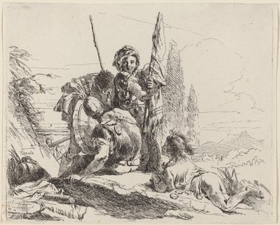 Tři vojáci a jeden mladík od Giovanni Battista Tiepolo