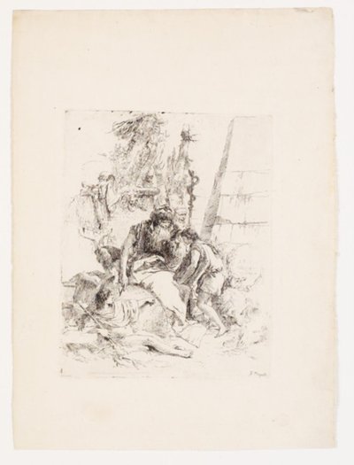 Dva sedící čarodějové a dva mladíci od Giovanni Battista Tiepolo