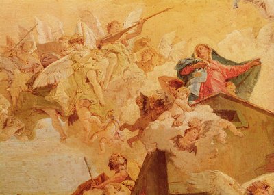 Překlad Svaté chýše z Nazareta do Loreta, detail Panny Marie od Giovanni Battista Tiepolo